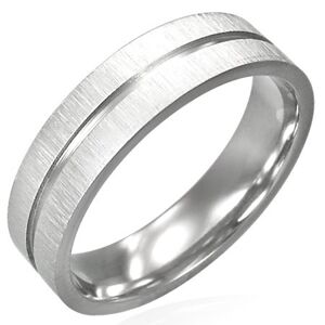 Ocelový prsten s lesklou rýhou uprostřed a matným okrajem - Velikost: 67