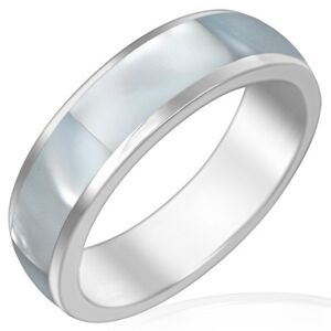 Ocelový prsten s perleťovým středovým pásem - Velikost: 51