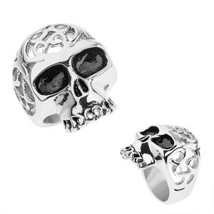 Ocelový prsten stříbrné barvy, lebka s ozdobnými výřezy - Velikost: 64