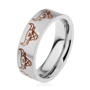 Ocelový prsten stříbrné barvy s matným povrchem, býčí hlavy, 6 mm - Velikost: 49