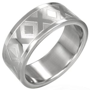 Ocelový prsten stříbrné barvy se vzorem X, 8 mm - Velikost: 57