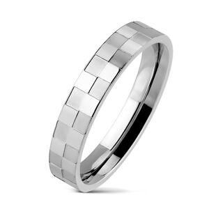 Ocelový prsten tenký s matnou a lesklou šachovnicí - Velikost: 56
