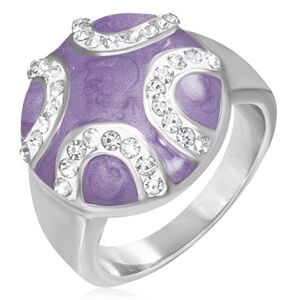 Ocelový prsten - vypouklý fialový kruh, zirkonové půlměsíce - Velikost: 60
