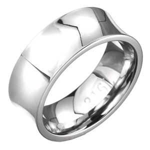 Ocelový prsten - zrcadlově lesklý s prohlubní, stříbrný - Velikost: 65