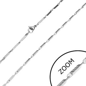 Ocelový řetízek ve stříbrném odstínu - úzké hranaté články s rýhami, 3 mm