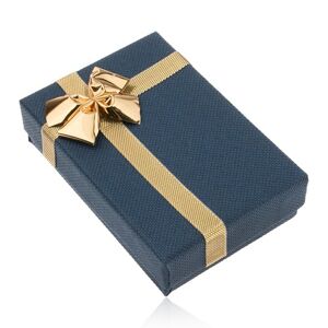 Papírová krabička na náušnice, tmavě modrý odstín, lesklá mašle zlaté barvy