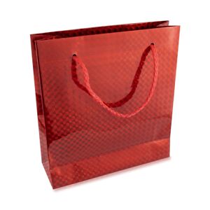 Papírový dárkový sáček - holografický, červený, lesklý povrch