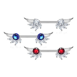 Piercing do bradavky z chirurgické oceli, andělská křídla, zirkony, rhodiovaný - Barva zirkonu: Čirá - červená