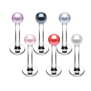 Piercing do brady z oceli - perleťové kuličky různých barev - Rozměr: 1,6 mm x 10 mm x 4 mm, Barva: Červená