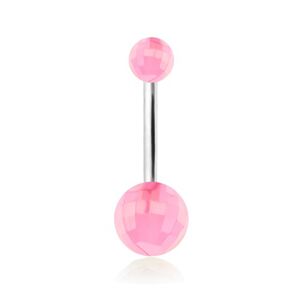 Piercing do břicha, světle růžové akrylové disko koule