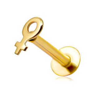 Piercing do rtu a brady z 375 žlutého zlata - kontura ženského symbolu, plochý tvar