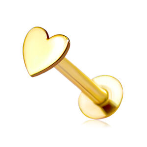 Piercing do rtu a brady z 9K žlutého zlata - ploché lesklé srdce