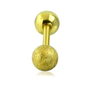 Piercing do tragu z oceli - hladká a pískovaná kulička zlaté barvy, 16 mm