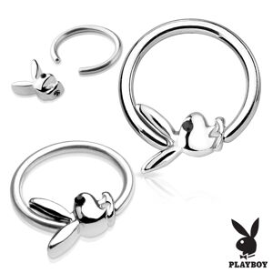 Piercing, kroužek z chirurgické oceli stříbrné barvy se zajíčkem Playboy - Tloušťka piercingu: 1,2 mm