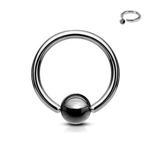 Piercing z oceli 316L - kroužek s tmavě šedou kuličkou - Rozměr: 1,2 mm x 8 mm x 4 mm