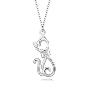 Platinový náhrdelník ze stříbra 925 - diamant, obrys sedící kočky