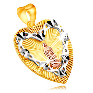 Přívěsek v kombinovaném zlatě 375 - srdcová známka, kontura srdce s Pannou Marií