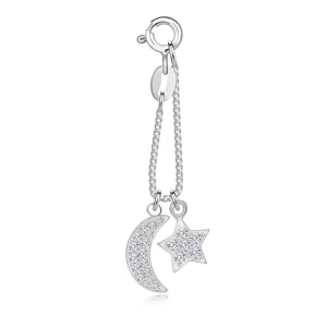 Přívěsek ze stříbra 925 - půlměsíc, hvězda, kulatý zirkon, krátký řetízek
