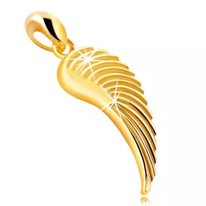 Přívěsek ze žlutého 375 zlata - andělské křídlo, lesklý gravírovaný povrch