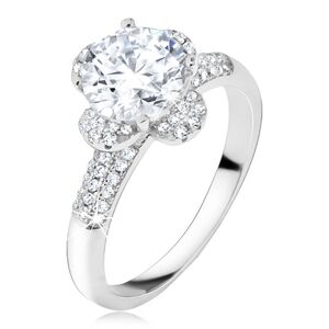 Prsten s čirým zirkonovým květem, kamínky v ramenech, stříbro 925 - Velikost: 51