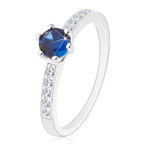 Prsten - stříbro 925, kulatý zirkon v tmavě modrém odstínu, transparentní linie - Velikost: 52