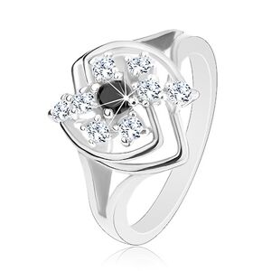 Prsten ve stříbrném odstínu, blýskavý zirkonový květ v asymetrickém obrysu - Velikost: 53, Barva: Fialová