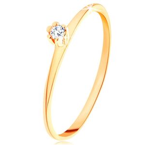 Prsten ve žlutém 14K zlatě - kulatý čirý diamant, tenká zkosená ramena - Velikost: 61