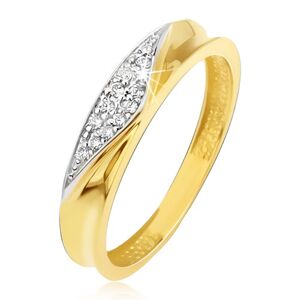 Prsten ve žlutém 14K zlatě - obroučka s vyhloubeným středem, zirkonový trojúhelník - Velikost: 51