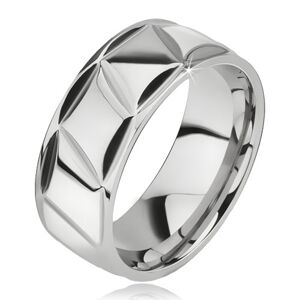 Prsten z chirurgické oceli, lesklý, kosodélníkový vzor - Velikost: 65