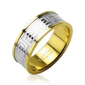 Prsten z chirurgické oceli zlaté barvy se středovým pruhem stříbrné barvy - Velikost: 58