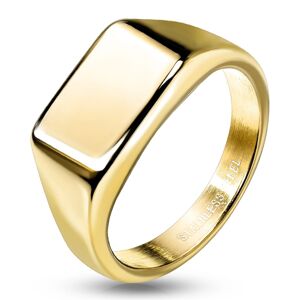 Prsten z nerezové oceli 316L - obdélník, hladký povrch, zlatá barva - Velikost: 61