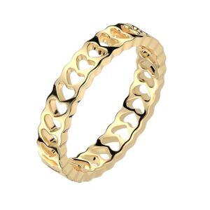 Prsten z nerezové oceli - řada výřezů srdce, zlatá barva  - Velikost: 54