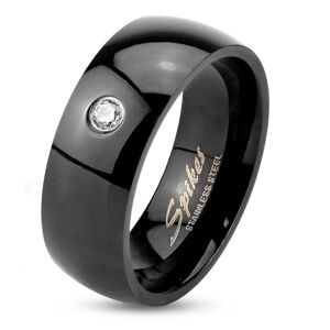 Prsten z oceli 316L v černé barvě, vypouklá lesklá ramena, čirý zirkon, 8 mm - Velikost: 60