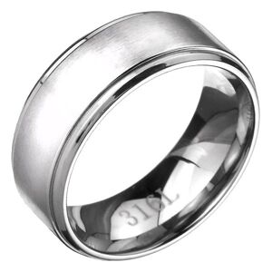 Prsten z oceli - obroučka s matným stříbrným pásem, lesklé okraje - Velikost: 59