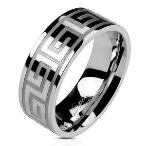 Prsten z oceli stříbrné barvy, lesklý povrch, řecký klíč, 8 mm - Velikost: 68