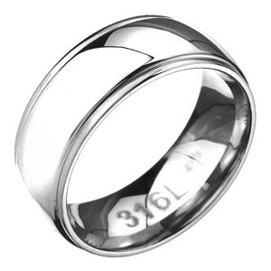 Prsten z oceli - zaoblená obroučka se dvěma rýhami po okrajích - Velikost: 59