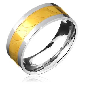 Prsten z oceli - zlato-stříbrný, motiv šikmých oválů - Velikost: 64