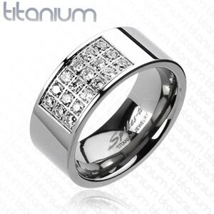 Prsten z titanu s obdélníkovým výřezem vykládaným zirkony - Velikost: 59