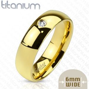Prsten z titanu zlaté barvy se zirkonem, 6 mm - Velikost: 70