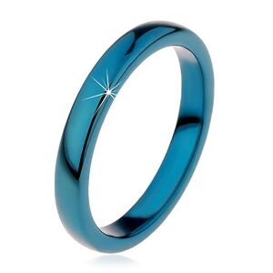Prsten z wolframu - hladký modrý kroužek, zaoblený, 3 mm - Velikost: 51