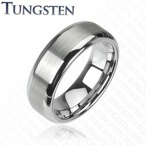 Prsten z wolframu stříbrné barvy - broušený středový pás, lesklé okraje - Šířka: 6 mm, Velikost: 67