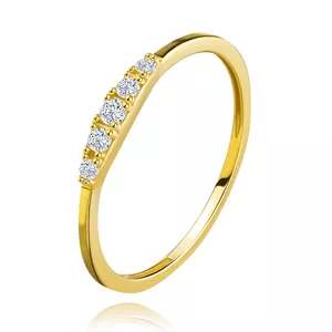 Prsten ze 14karátového žlutého zlata - linie vyvýšených zirkonů, tenká ramena - Velikost: 56