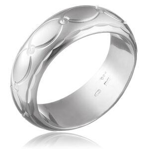 Prsten ze stříbra 925 - hrubá lesklá linie se zrnky a kužely - Velikost: 57
