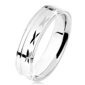 Prsten ze stříbra 925, lesklý povrch se zářezy, tenké linie - Velikost: 50
