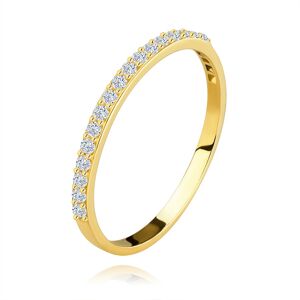 Prsten ze žlutého 14K zlata - jemně vystouplá linie čirých zirkonů, 1,7 mm - Velikost: 52