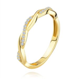 Prsten ze žlutého 14K zlata - propletené hladké a zirkonové vlnky - Velikost: 54
