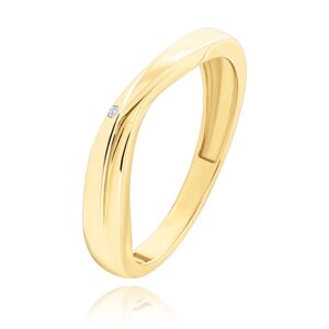 Prsten ze žlutého 9K zlata - zvlněná linie zdobená drobnými zirkony, dělená ramena - Velikost: 54