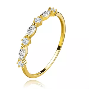 Prsten ze žlutého zlata 375 - řada kulatých a kubických zirkonů - Velikost: 58