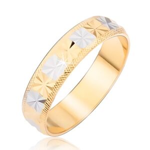 Prsten zlatostříbrné barvy s diamantovým řezem a rýhovanými okraji - Velikost: 52