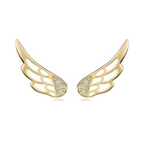 Puzetové náušnice ze 14karátového žlutého zlata - andělská křídla s výřezy, čiré zirkony